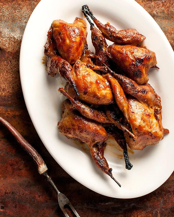 West Texas Sugar Cured Quail with a Blood Orange Reduction