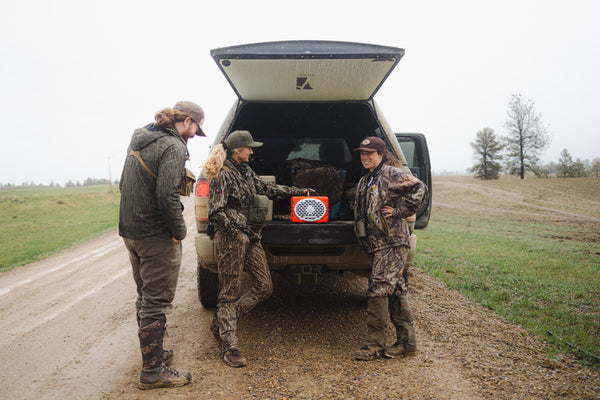 Turtlebox playing on the tailgate during a hunting trip