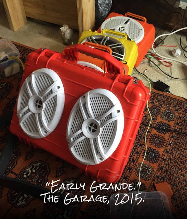 Early Turtlebox Grande in the garage, 2015.
