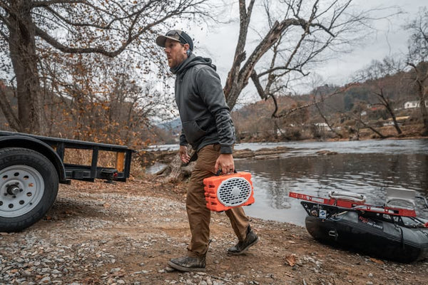 Dad's On The Fly with Original Turtlebox on a river bank
