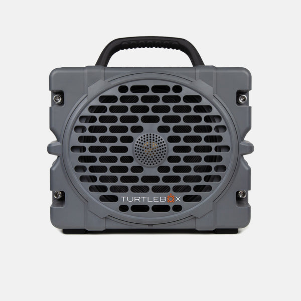 Turtlebox Grande speaker in gray color front view no-gallery