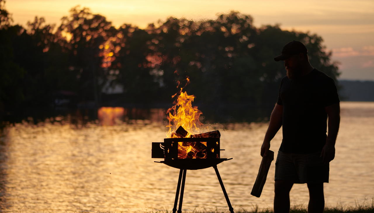 Derek Wolf cooking over a live fire