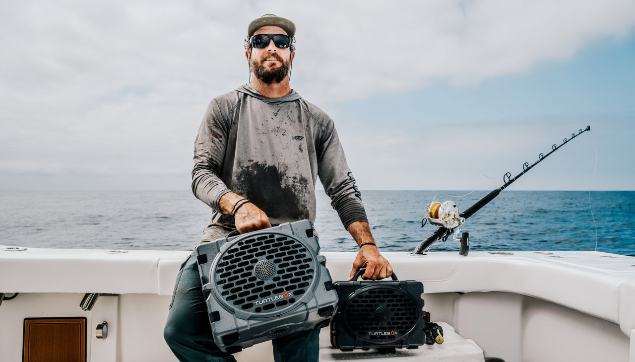 Turtlebox ambassador Ryan Griffin on a fishing trip with the Grande