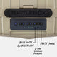 Studio shot of a Original speaker in Tan showing the panel view with all buttons and highlighting the Bluetooth connectivity, 2-Box Stereo pairing and Party mode #speaker-color_tan