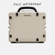 Turtlebox Grande speaker in tan back view saying fully waterproof #speaker-color_tan