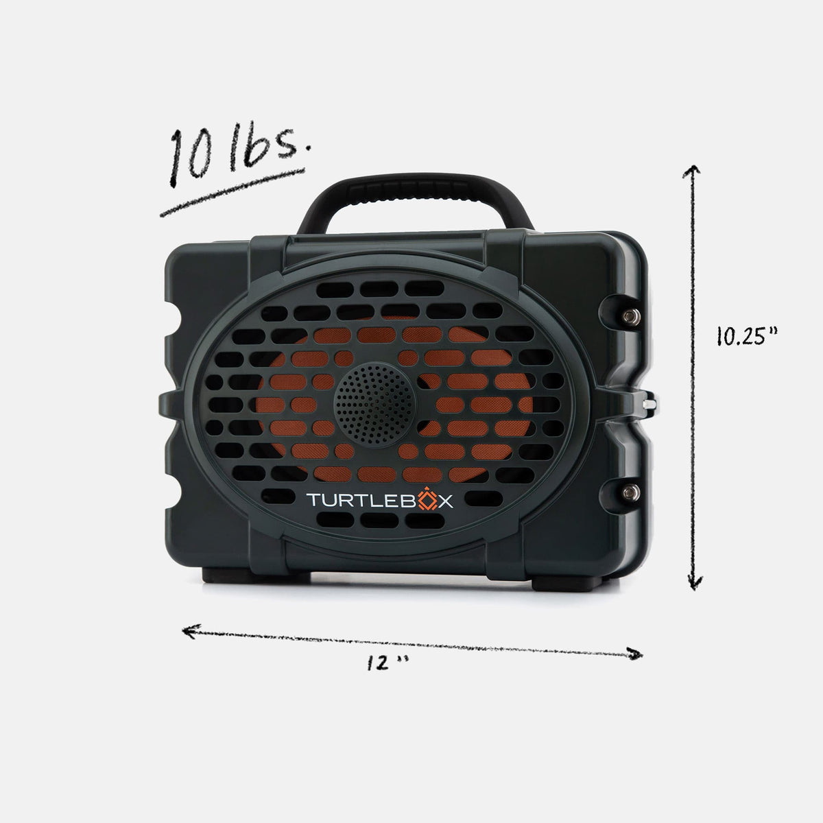 Green speaker front with measures information, 10lbs, 12 by 8.75 inches #speaker-color_green