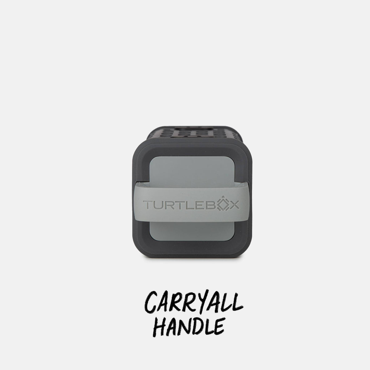 Studio top shot of a Ranger in Gray color with a label that says Carryall Handle #base-color_gray