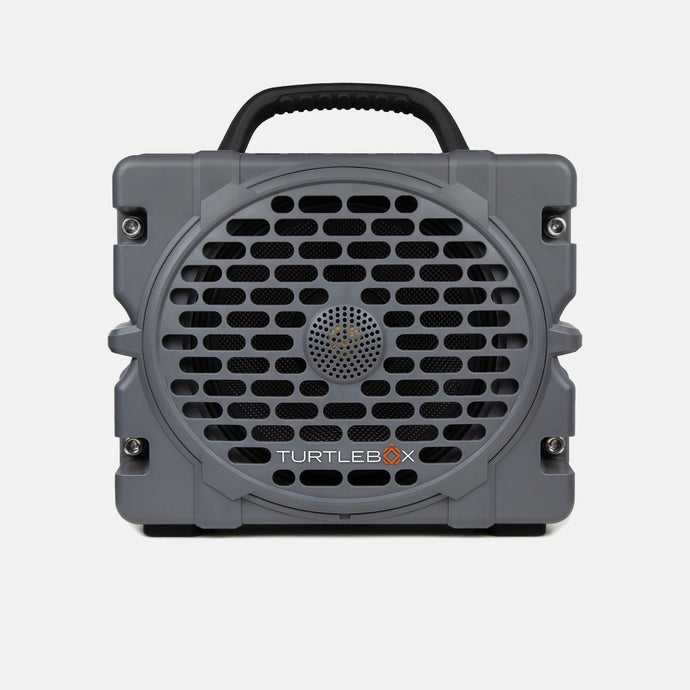 Turtlebox Grande speaker in gray color front view no-gallery