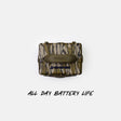 A Turtlebox waterproof battery case in a green and brown camouflage pattern, shown from a top-down view on a light gray background with the text 'ALL DAY BATTERY LIFE' underneath.
