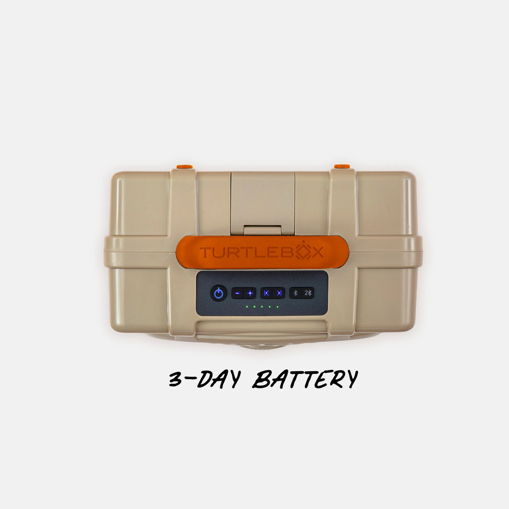 Original Gen 3 Western variant Tan and Burnt Orange Top View with 3-Day Battery label #speaker-color_western