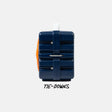 A navy blue hard-sided luggage-style case with a white handle and orange side accent, shown on a light gray background with the text 'TIE-DOWNS' below.