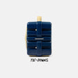 A navy blue hard-sided luggage-style bag with beige trim and a beige handle, shown from the back on a light gray background with the text 'TIE-DOWNS' below.