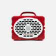 A red and white TurtleBox portable speaker with a handle on top, shown against a light gray background.