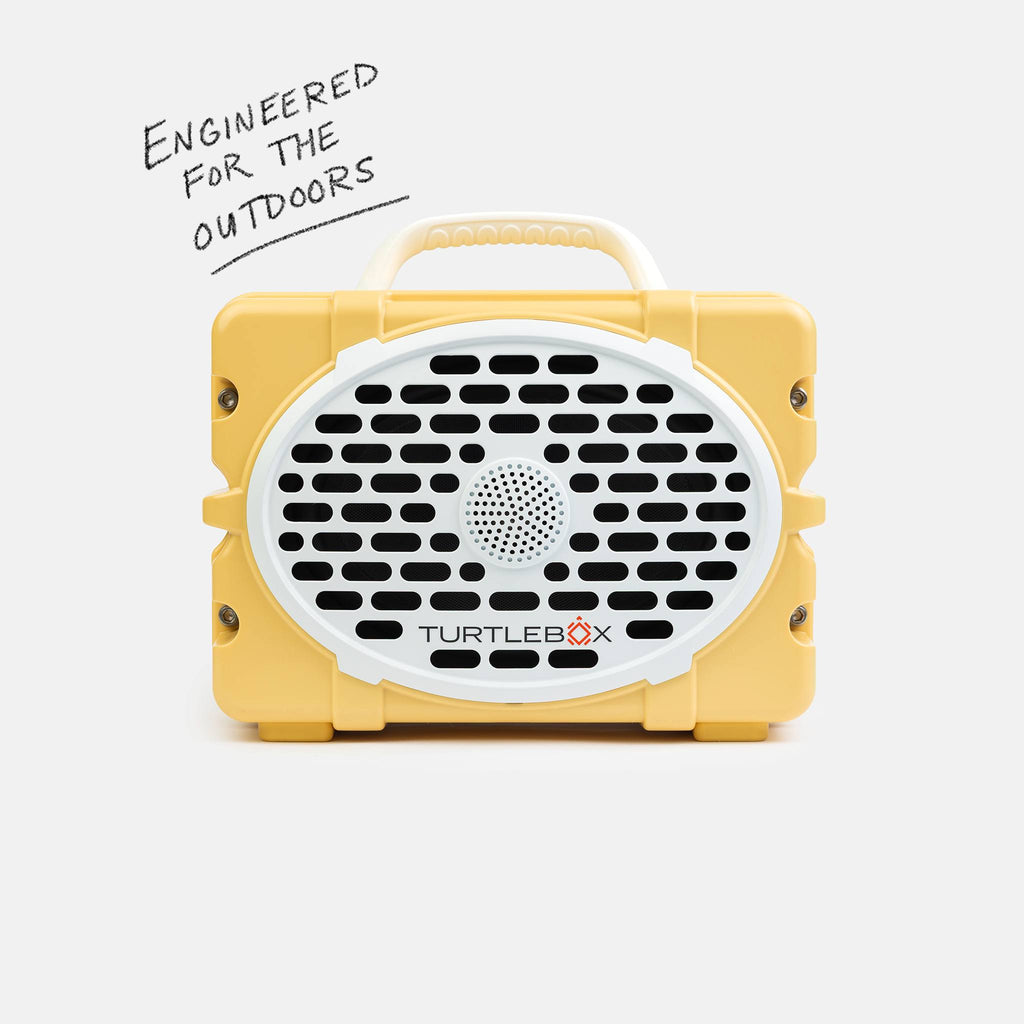 Yellow portable speaker with 'TurtleBox' branding on a white background #base-color_fighting-lady-yellow