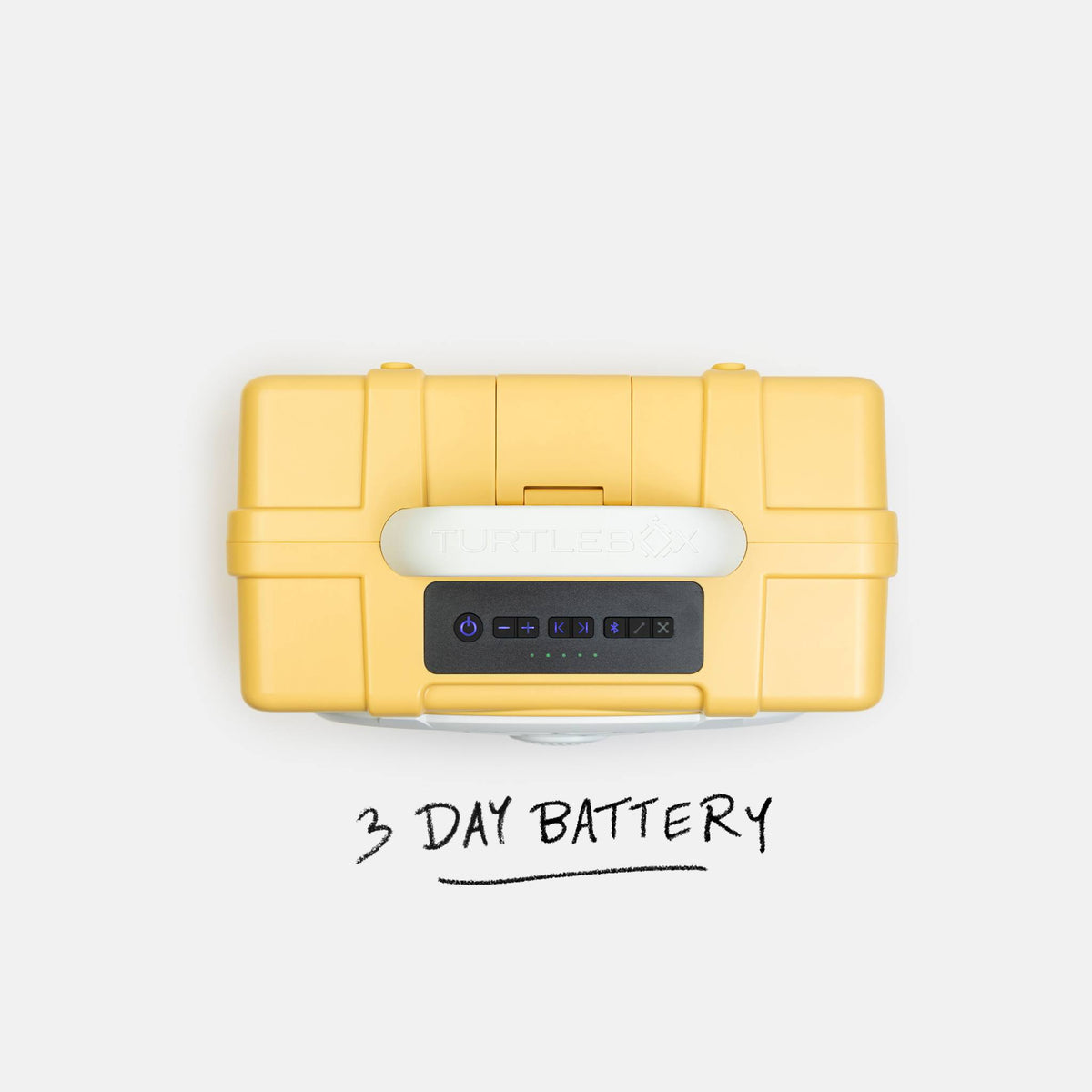 Yellow portable battery pack with '3 Day Battery' text on a white background #base-color_fighting-lady-yellow