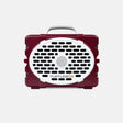 A maroon and white TurtleBox portable speaker with a carrying handle, shown against a light gray background.