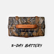 A TurtleBox portable power station with a brown and beige camouflage pattern, featuring a prominent brown handle and the brand name 'TURTLEBOX' on the front. The text '3-DAY BATTERY' is written below the product on a clean white background.