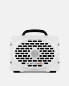 White portable heater with black handle and grille on a white background, featuring the TurtleBox logo.
