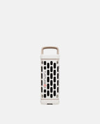 White portable air purifier with grid design on a light gray background