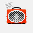 Turtlebox Original speaker in orange front view with a label saying Engineered for the Outdoors #speaker-color_orange