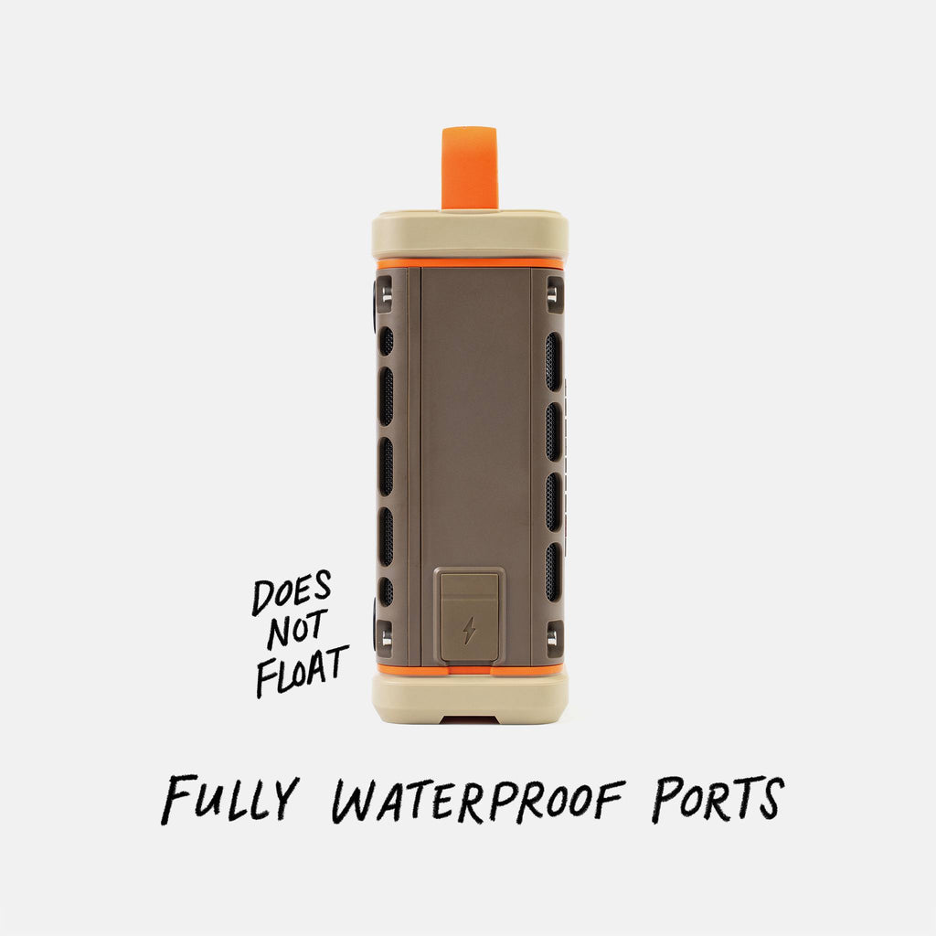 Studio shot of a Delta Ranger speaker calling out  the speaker does not float but does have fully waterproof ports. #base-color_delta