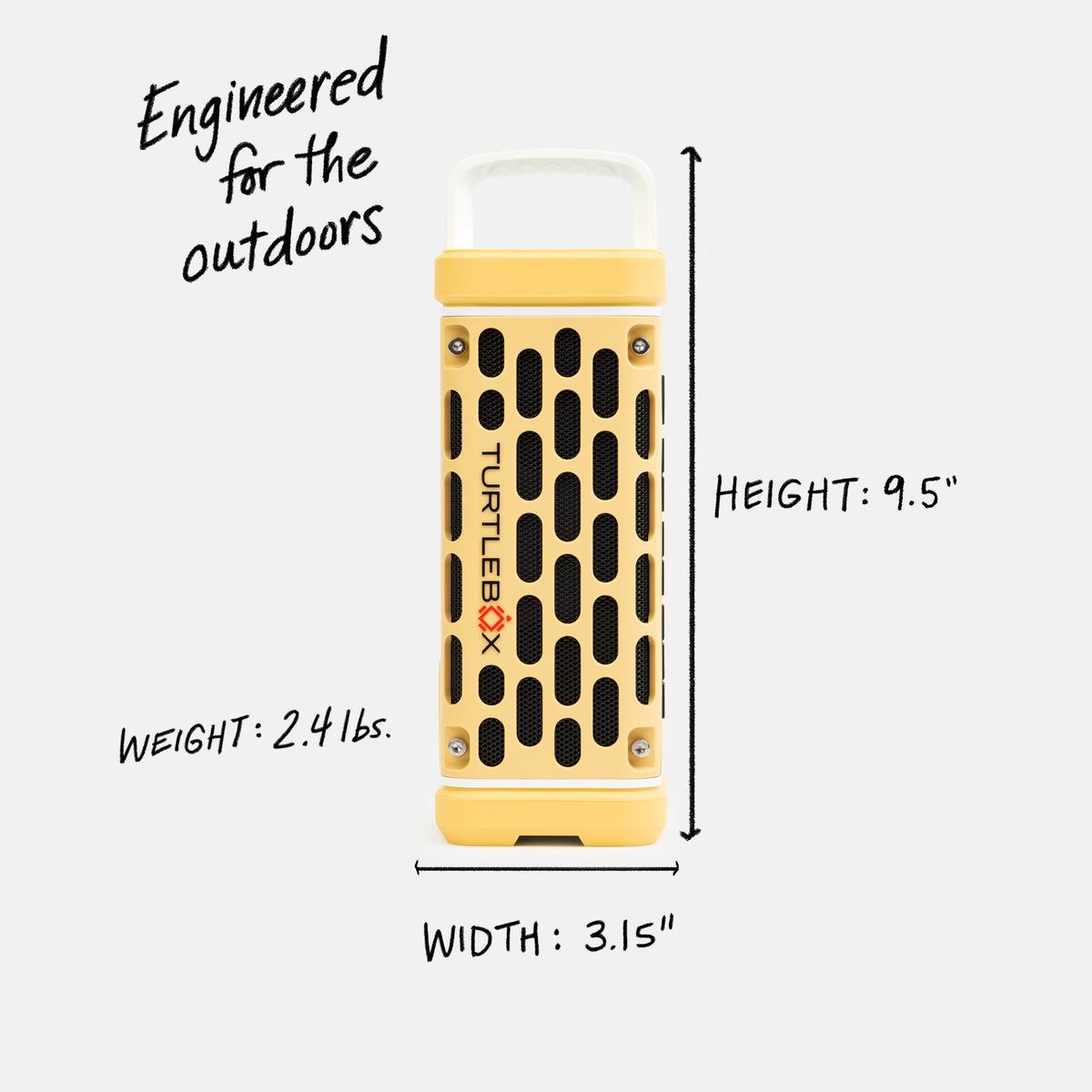 Yellow container with dimensions and weight information on a white background #base-color_fighting-lady-yellow
