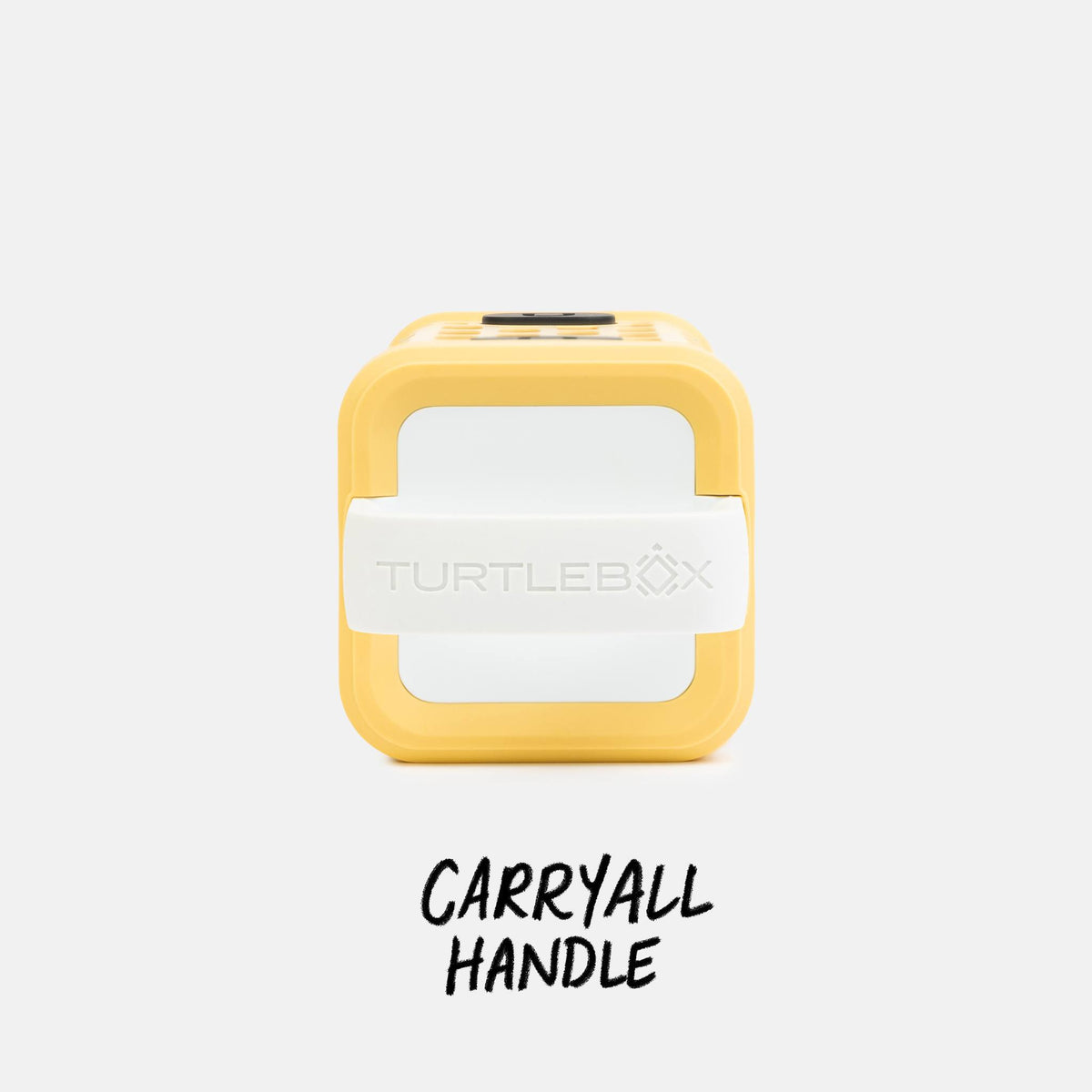 Yellow and white carrying handle with 'TurtleBox' branding on a white background #base-color_fighting-lady-yellow