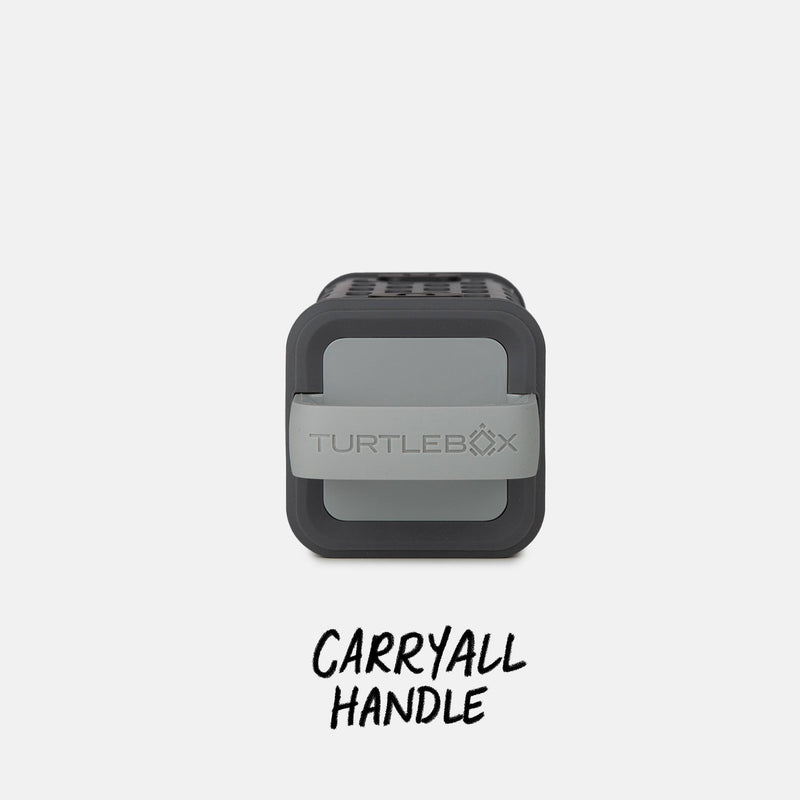 Studio top shot of a Ranger in Gray color with a label that says Carryall Handle  #base-color_gray