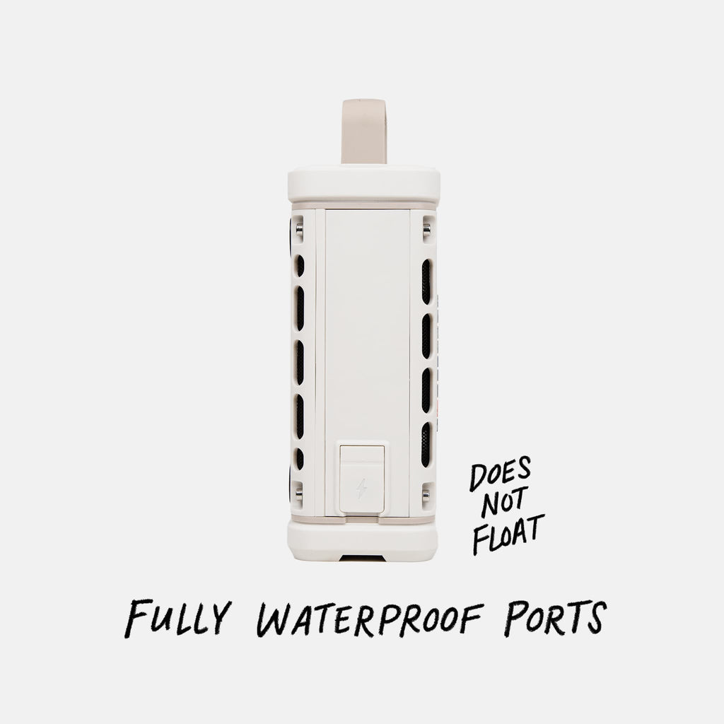 Studio shot of a Ivory Ranger speaker calling out  the speaker does not float but does have fully waterproof ports. #base-color_ivory