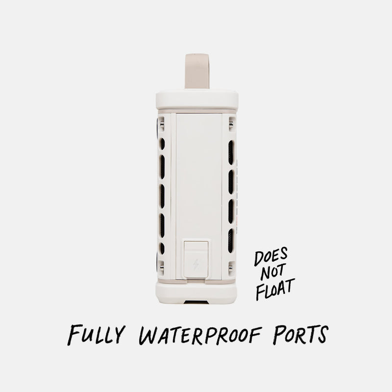Studio shot of a Ivory Ranger speaker calling out  the speaker does not float but does have fully waterproof ports. #base-color_ivory