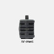 Gray speaker with a tie-down system on a white background with 'TIE-DOWNS' text. #base-color_gray