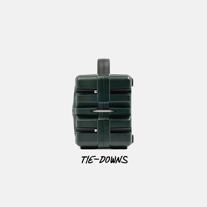 Green suitcase with 'Tie-Downs' text on a white background #base-color_green