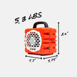 Orange container with measurements and weight label on a white background #base-color_orange