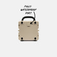 Tan speaker with a handle and 'FULLY WATERPROOF PORT' text on a white background #base-color_tan