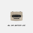 Turtlebox speaker on a white background with 'All Day Battery Life' text. #base-color_tan