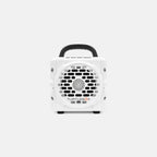 White portable heater with handle on a white background no-gallery