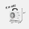 White portable device with dimensions and weight label on a white background #base-color_white