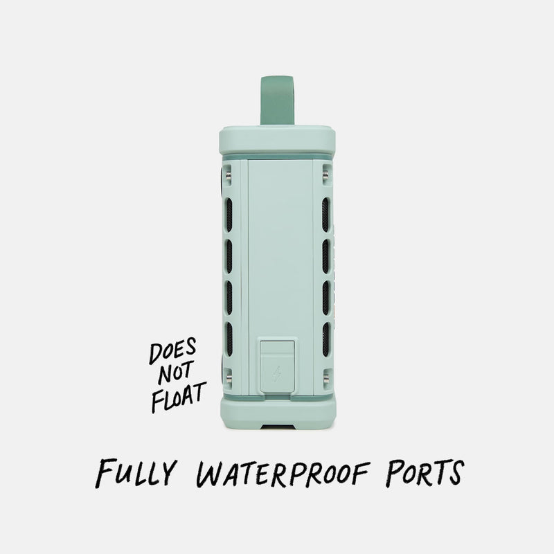 Studio shot of a River Rock Ranger speaker calling out  the speaker does not float but does have fully waterproof ports. #base-color_river-rock