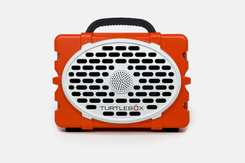 Turtlebox Original speaker in orange with black handle no-gallery
