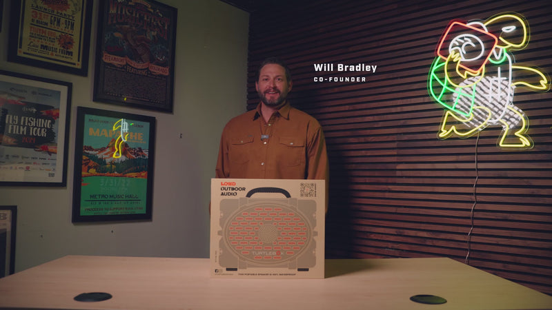 A lifestyle video showing the Turtlebox Original speaker unboxing made by the Co-founder Will Bradley