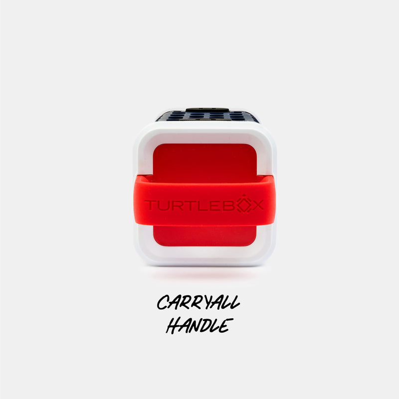 Red and white container with 'TurtleBox' branding on a white background #base-color_americana-blue